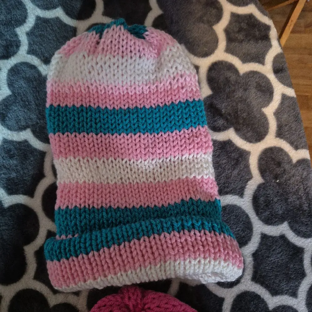 Trans/pansexual knitted beanies. perfect for pride events