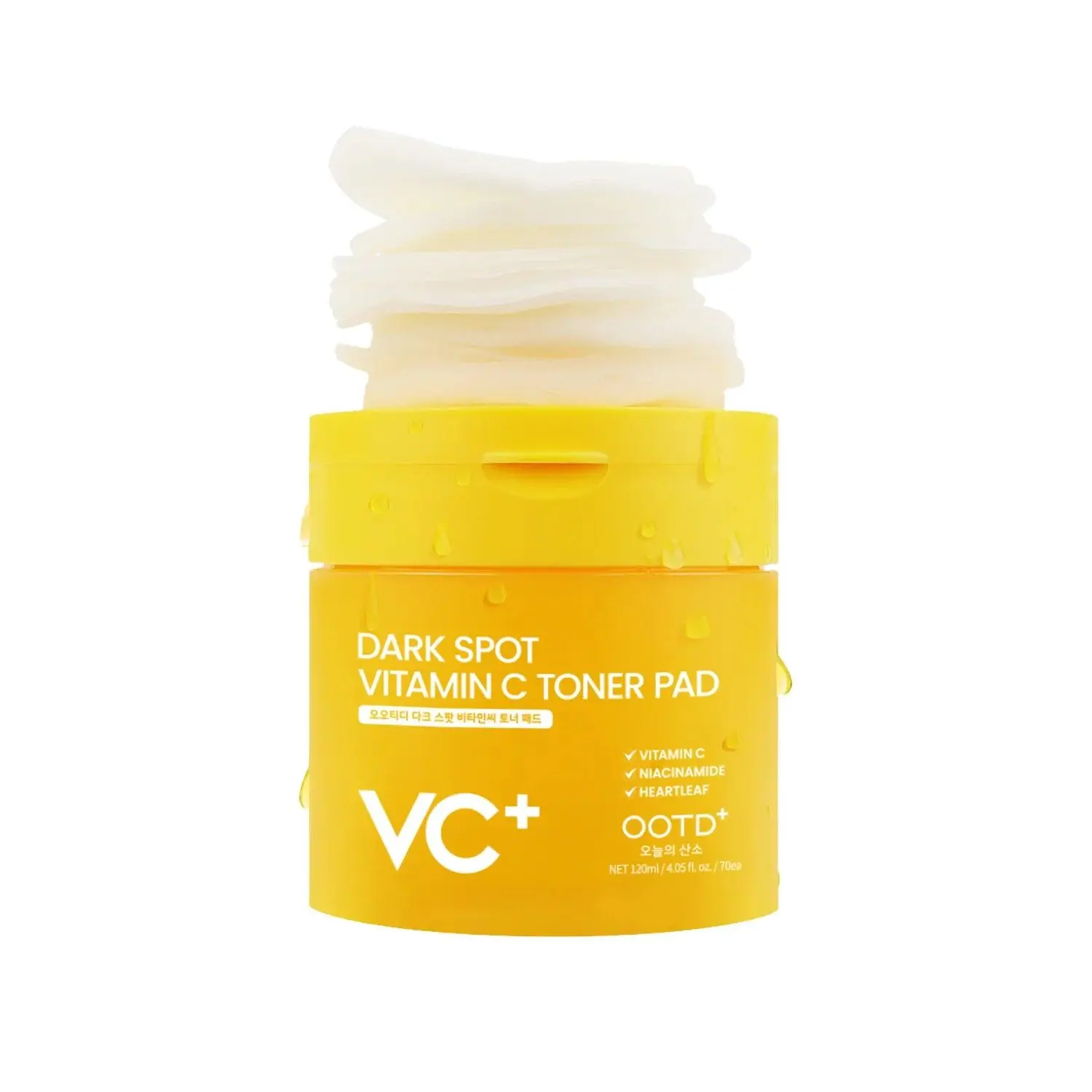 #OOTD Vitamin C Dark Spot Toner Pads 70 Pads, Korean Brightening Face Pads with Niacinamide, Heartleaf and Squalane for Dullness, Uneven Tone and Glow