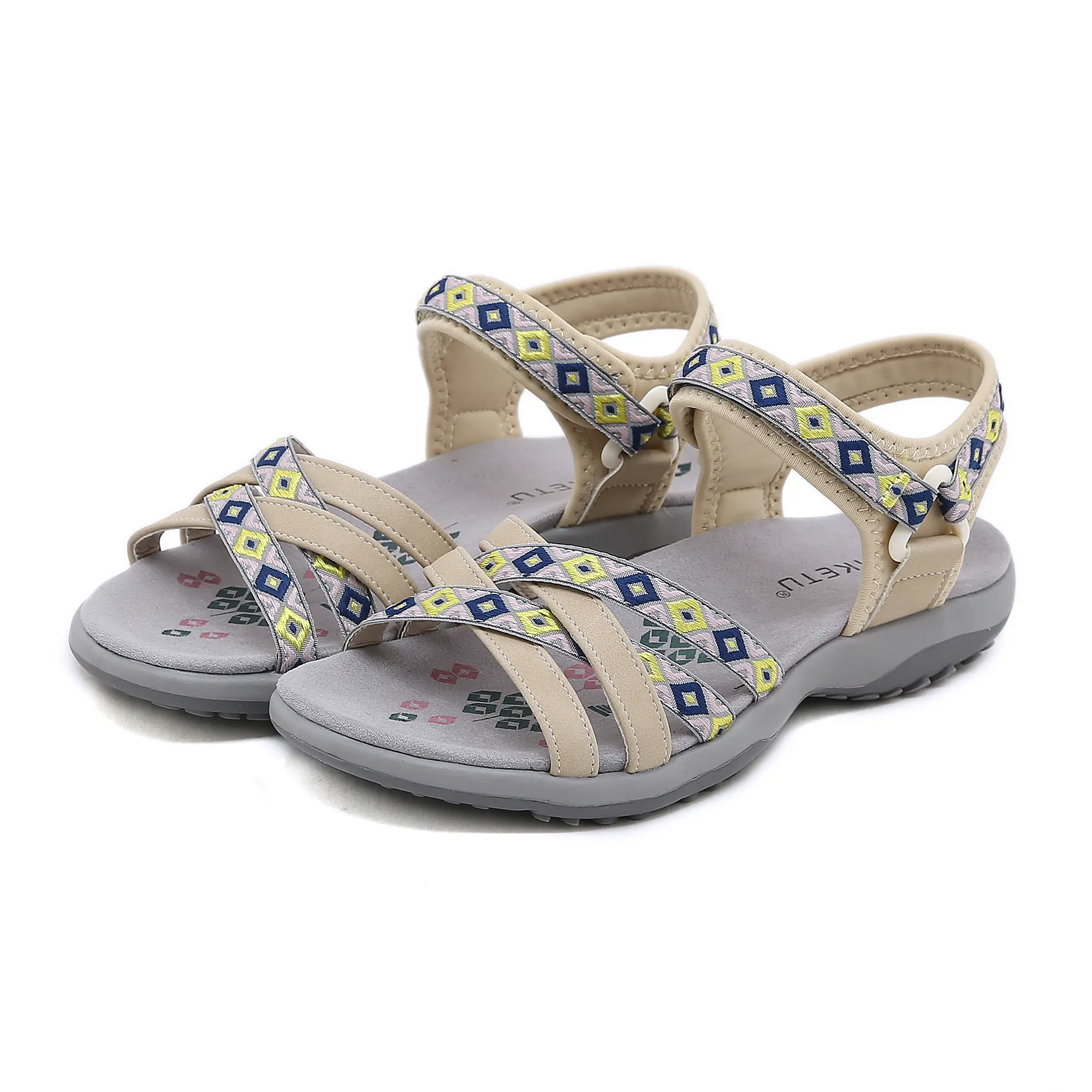 Meik Mangni Women's Hiking Arch Fit Sandals - Velcro Adjustable Hook-and-Loop Strap, Elastic Bands, Cushion Support, Lightweight Breathable Non-Slip Soft Summer Outdoor Beach Sandals, Lightweight Breathable Sandals, Non Slip Sandals