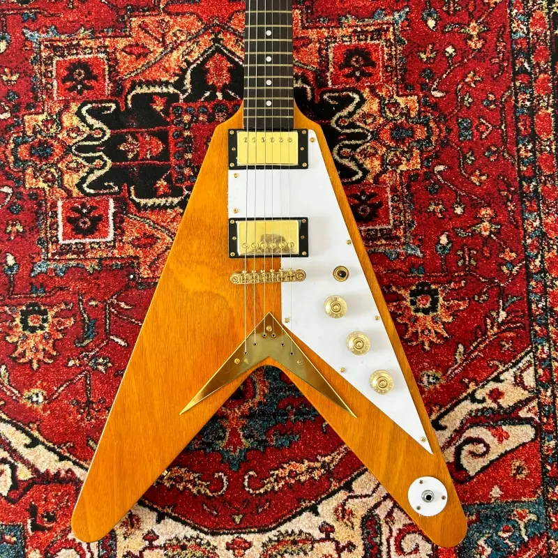 6-String  Shape Flying V Style Electric Guitar  Accessories Gold  Mahogany Body
