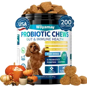 Probiotic Multivitamin Soft Chews for Dogs, 200 Treats, Gut Health and Immune Support with Enzymes, Prebiotics and FOS Fiber, Chicken Flavor Dog Probiotics Chews omega oil puppy essentials dogs extra hydration Pumpkin TikTokShopHolidayHaul  Supplements