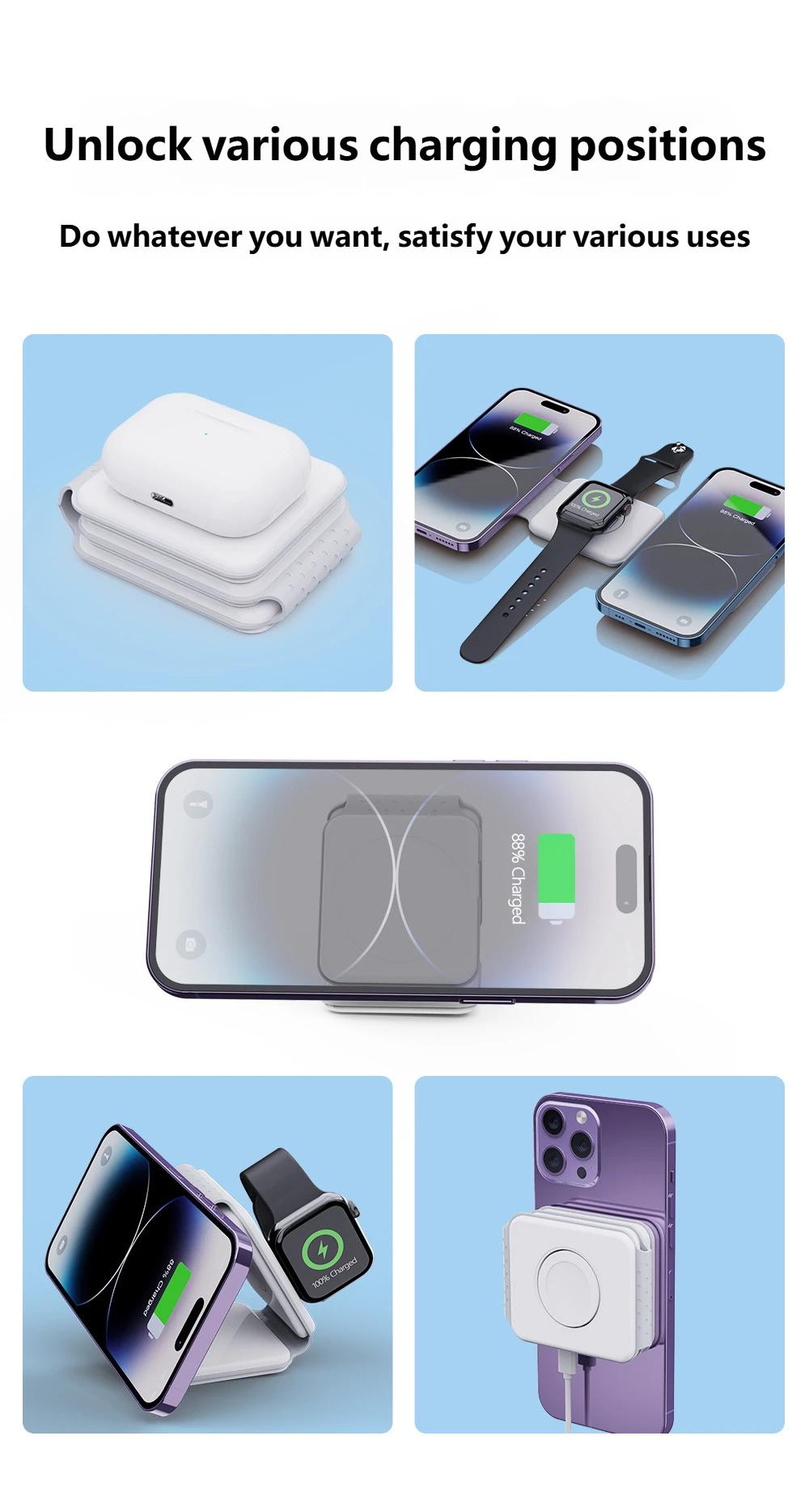 Charging Station for Apple Multiple Devices - 3 in 1 Foldable Magnetic Wireless Charger Dock - Travel Charging Pad for iPhone 16 15 14 13 12 Pro Max Plus Watch & Airpods Charging Station for Apple Multiple Devices - 3 in 1 Foldable Magnetic Wireless Charger Dock - Travel Charging Pad for iPhone 16 15 14 13 12 Pro Max Plus Watch & Airpods