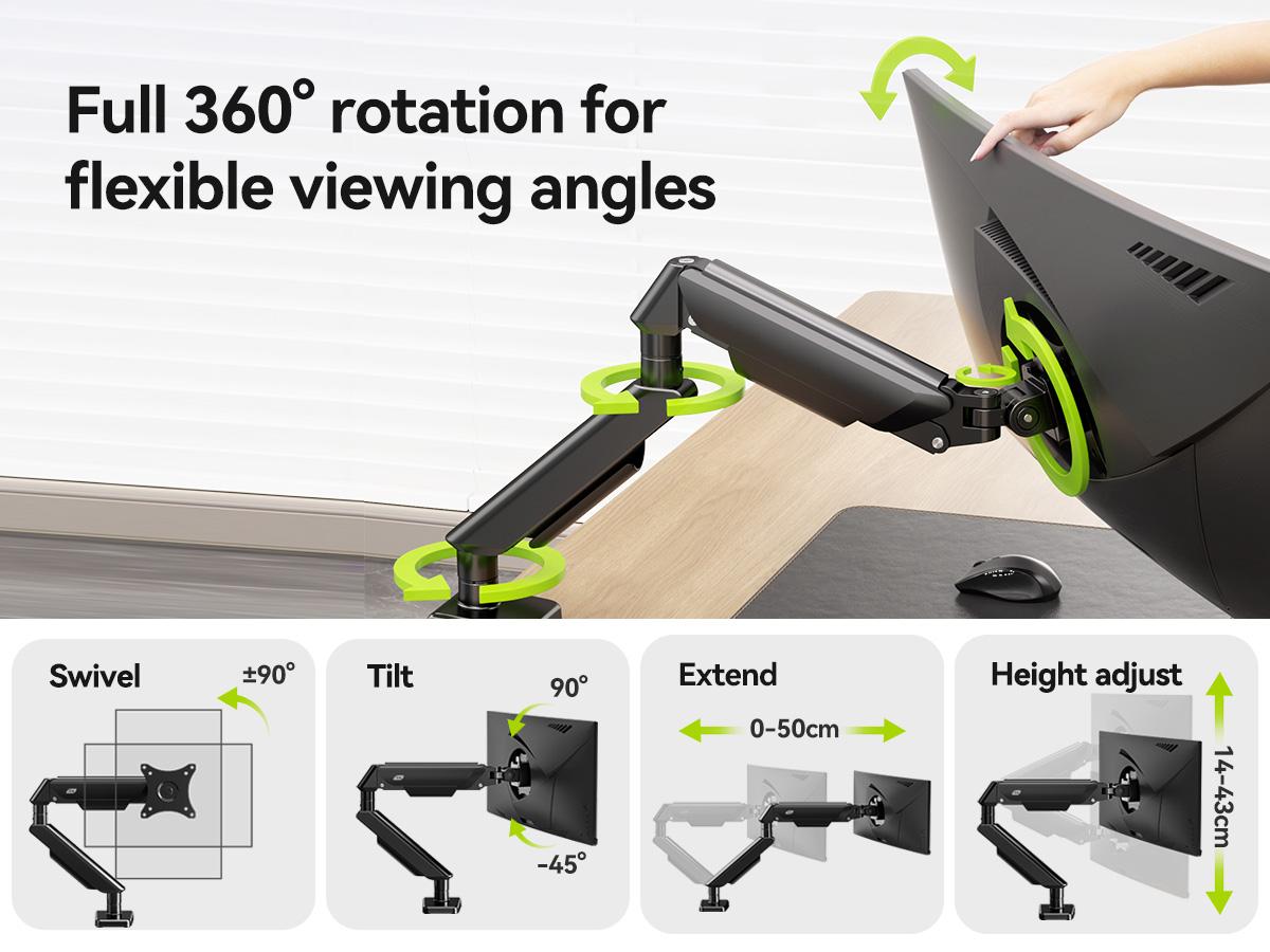 Monitor Stand for Desk, Adjustable Height Computer Monitor Riser, Aluminum Desktop Stand for Laptop, PC, iMac, Ergonomic Screen Stand, Space Saving