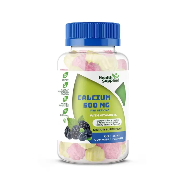 Calcium 500mg with Vitamin D3 Gummies 60 Count Dietary Supplement Edible Healthcare