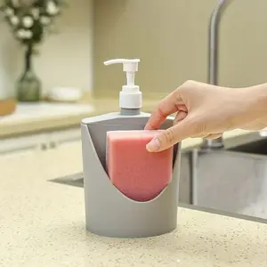 Kitchen Soap Dispenser with Sponge Holder - 16.91oz Manual Dishwashing Liquid Pump Bottle, Non-Electric Soap Storage Container, Space-Saving Cleaning Tool for Home, Ideal for School Supplies