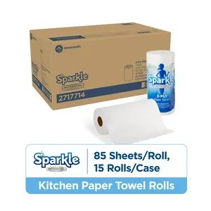 Sparkle Professional Series 2-Ply Perforated Kitchen Paper Towel Rolls by GP PRO (Georgia-Pacific), White, 2717714, Sheet size: 11” X 8.8” (LxW), 85 Sheets Per Roll, 15 Rolls Per Case