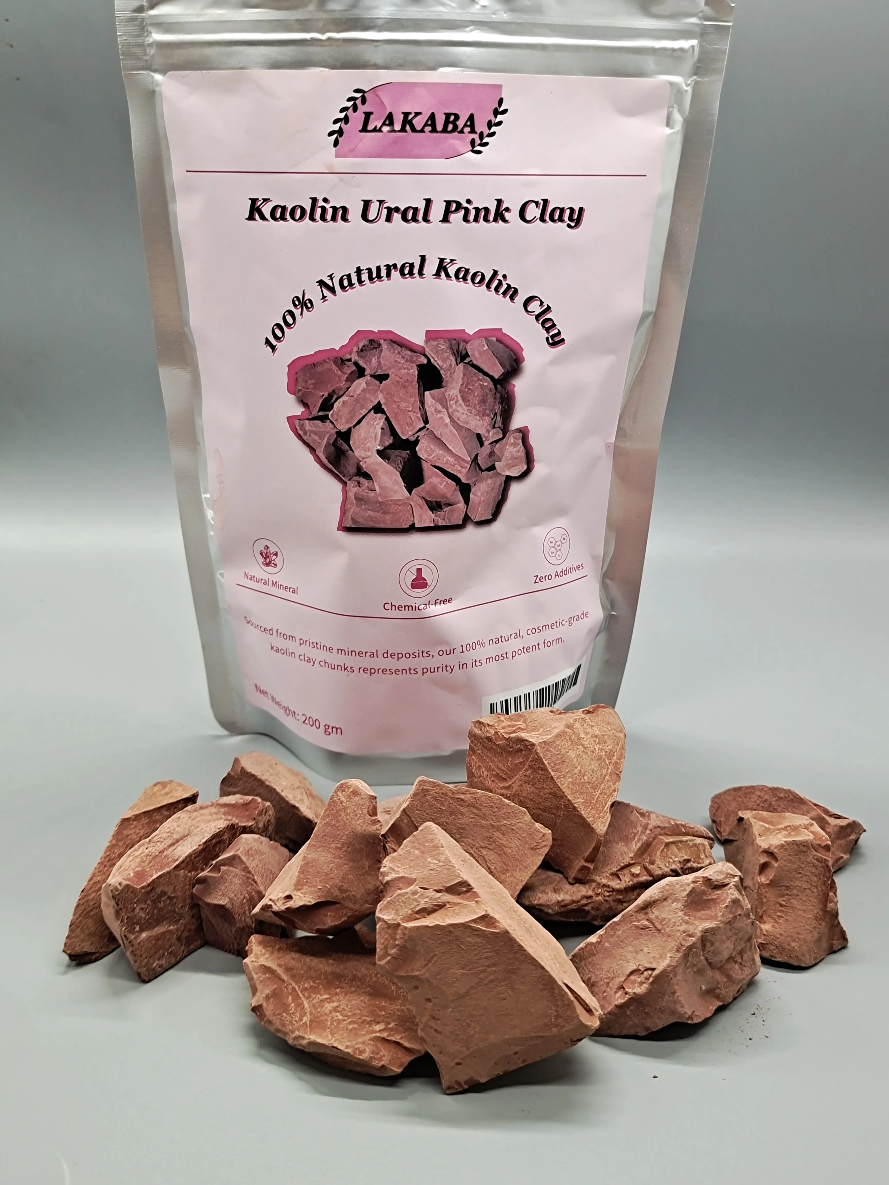 Edible Cosmetic-Grade Kaolin Clay (Ural Pink), 100% Natural & Zero Additives, Slight Adhesion 7oz 200g
