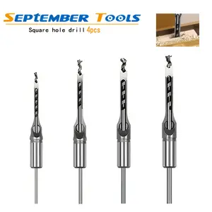 4pcs  Square Hole Drill Woodworking Drill Tools Auger Mortising Chisel Drill Set DIY Furniture Square Woodworking Drill