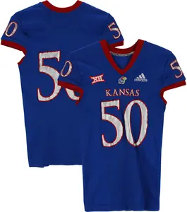 Kansas Jayhawks Team-Issued #50 Blue Jersey from the 2018-21 NCAA Football Seasons - Size L - Fanatics Authentic Certified