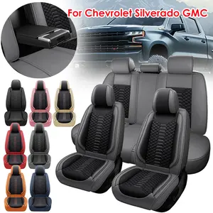 For Chevrolet Silverado GMC Sierra Car 5 Seat Covers for 2007-2023 2024 2025 1500/2500 HD/3500 HD, Luxury Leather 3D Support Pickup Truck Seat Cover Protector, Full Surround Design with Storage Bag Full Set Auto Seat Accessories