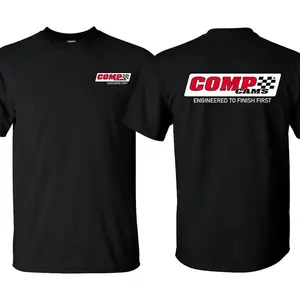 COMP CAMS Racing Logo Graphic T-Shirt, Engineered To Finish First Print Tee, Classic Crew Neck Shirt, Performance Car Casual Short Sleeve Top, Trendy Motorsport Aesthetic Cotton Tee for Car Enthusiasts