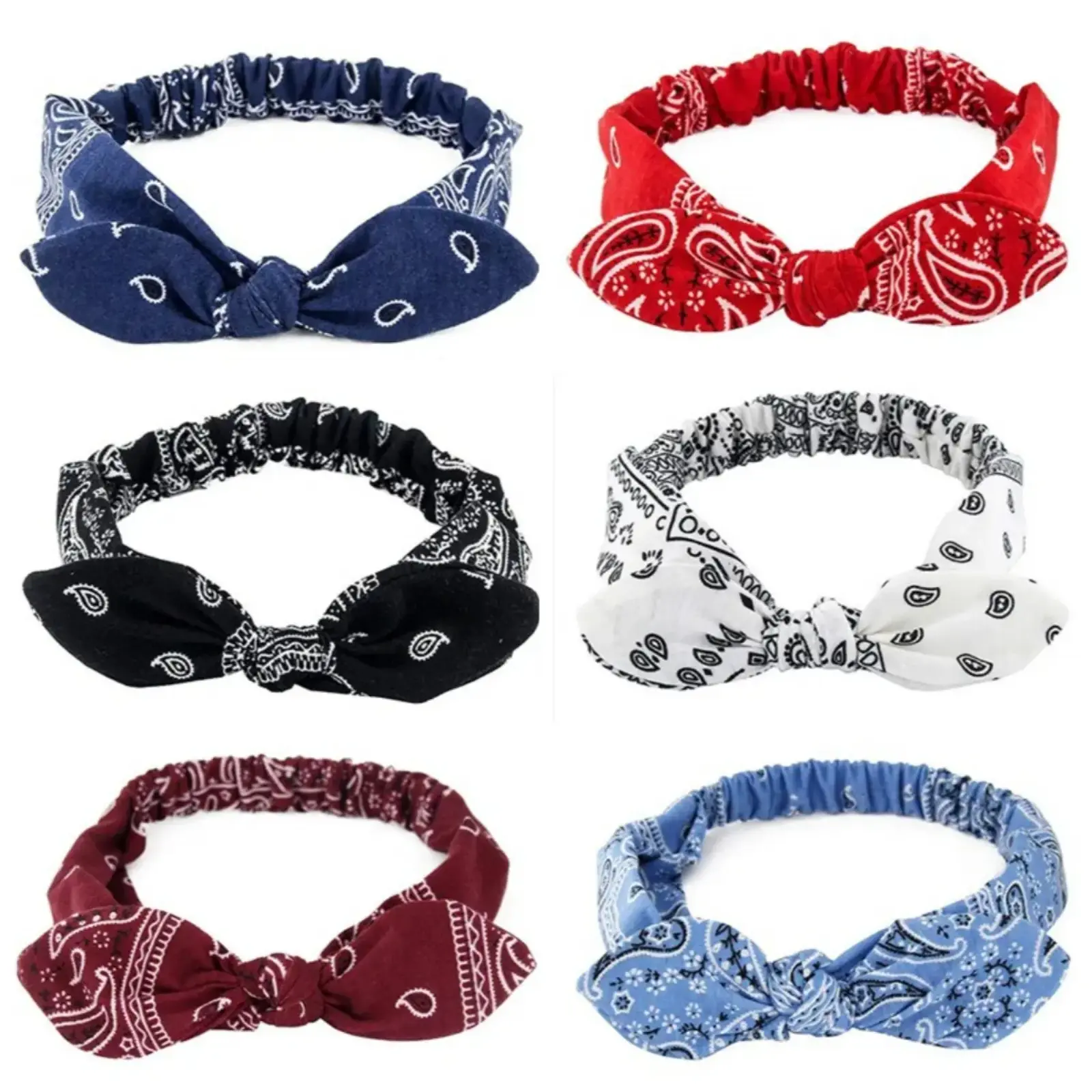 Women's Rabbit Ear Fashion Headbands, 6-Piece Knotted Fabric Set, Elastic with Flexible Wire for Sports & Everyday Use, Rabbit Ear Headbands, Animals, Party, Hair Styling Headband, Casual