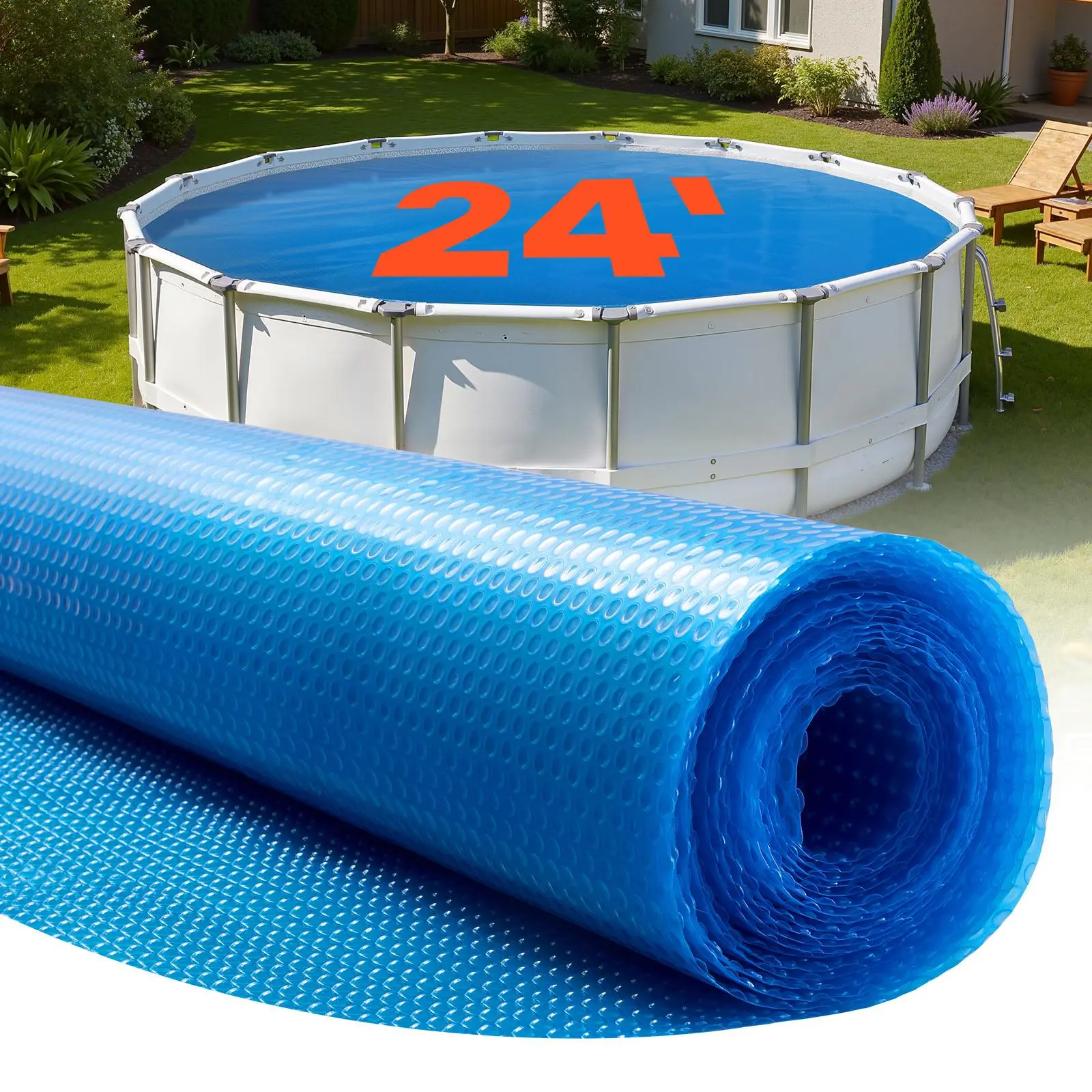 【SummerFinds】VEVOR Solar Pool Cover, 24 ft Round Pool Bubble Cover, 16 Mil Pools Solar Blanket with Bubble & PE Material, Daytime Heat Absorption, Nighttime Heat Retention, Heat Retaining Solars Covers, Blue