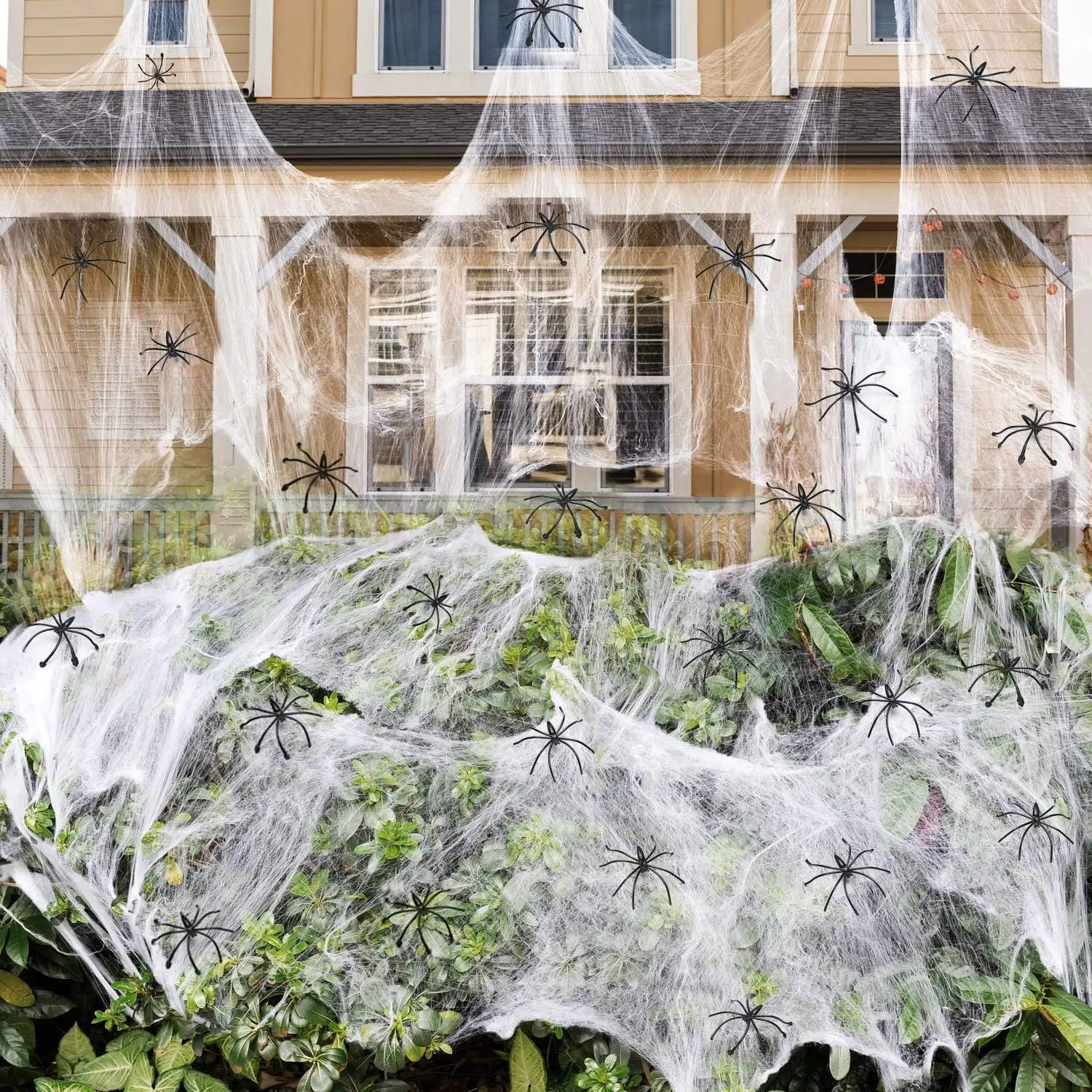 Extra Large 1400 sqft Synthetic Halloween Spider Web Decorations, White Super-Stretch Cobwebs with 150 x Fake Spiders, Indoor & Outdoor Spooky Festive Ornaments for Photo Sets, Outdoors