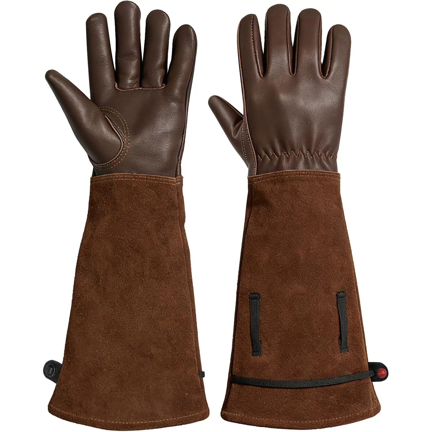 Aegend Gardening Gloves Men, Long Elbow Cuff with Adjustable Strap, Sun & Dirt Protection, Cowhide Leather, Breathable & Comfortable Yard Work, Fit Large Hands for Gardeners