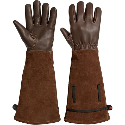 Aegend Cowhide Gardening Gloves (Size S) - 17.7in Dirt-Proof Gauntlet Elbow Cuff with Adjustable Strap, Sun-Protective, Breathable, Comfortable for Yard Work, Rose Pruning, 17.7" Dirt Cuff