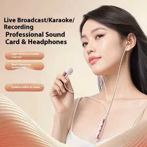 Karaoke headphones, wired headphones, dedicated sound card for live song recording, ear return, singing microphone, microphone typec interface, plug and play, built-in sound card, ear return