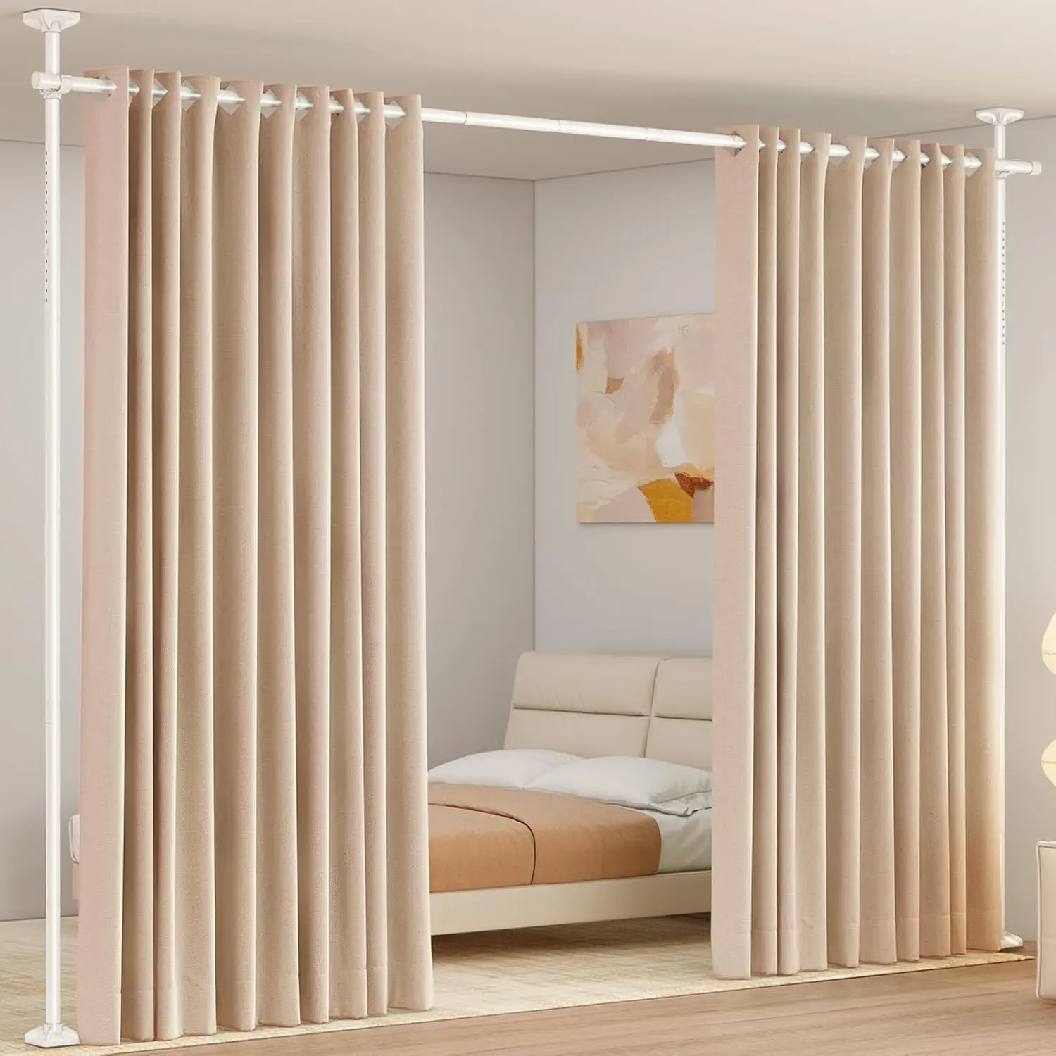 White No-Drilling Heavy Duty Floor-to-Ceiling Tension Rod - Adjustable 4-10ft(H) 28-70in(W), Room Decor Curtain Rod, Temporary Wall Space Partition (Home & Bathroom Supplies)