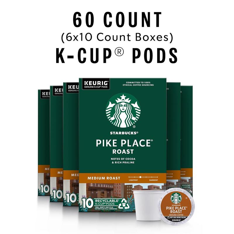 Starbucks KCup Coffee, Medium Roast Coffee, Pike Place Roast for Keurig Brewers, 100% Arabica, 6 boxes (60 total)
