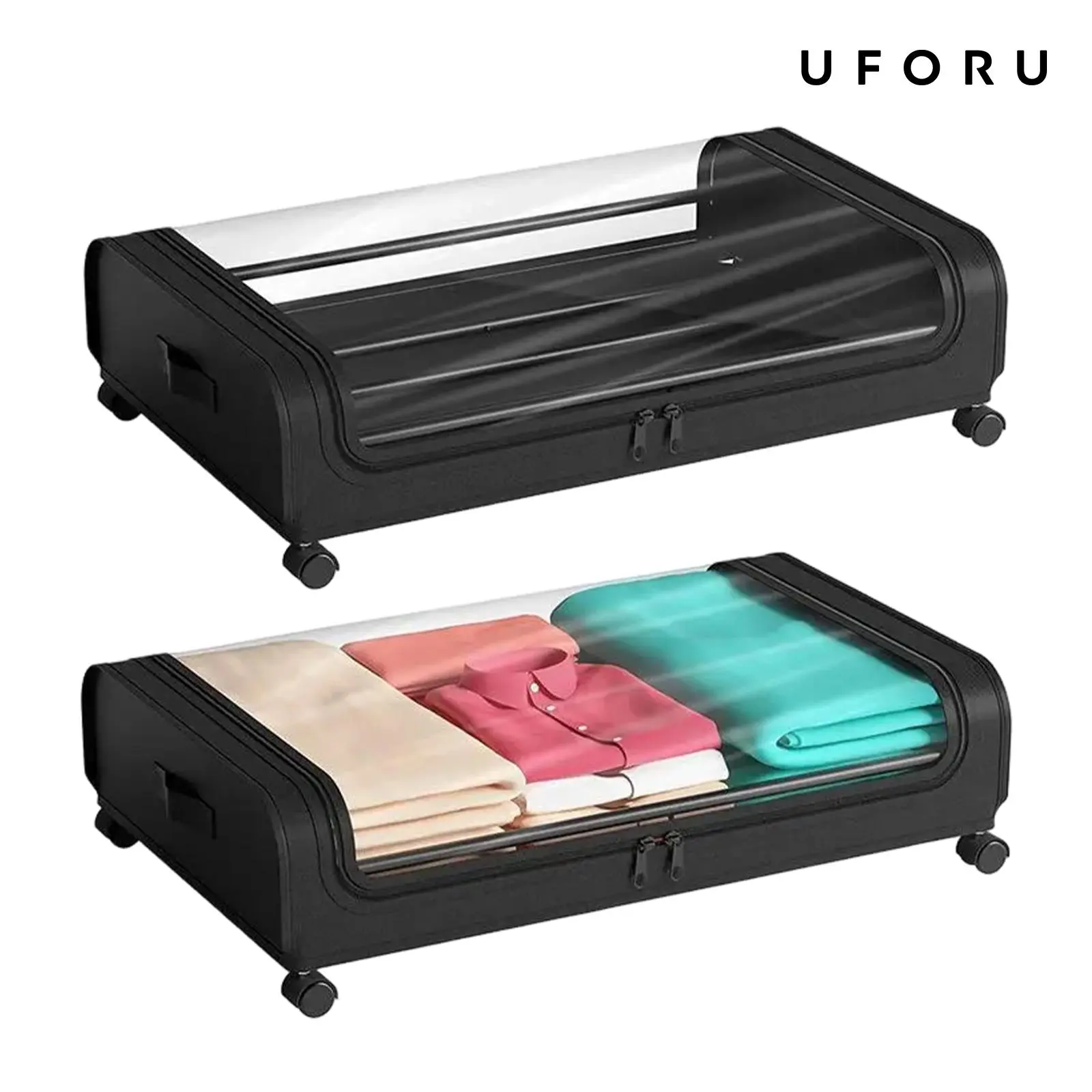 UFORU Large-capacity multi-piece wheeled storage box with silent wheels. Thickened transparent PVC is dustproof, moisture-resistant and durable. It can be used as an underbed drawer to store sundries, suitable for multiple scenarios,dealsforyou#SummerWins