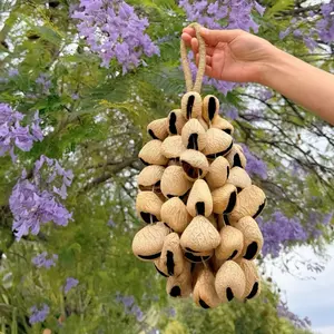 Handmade Panji Salt Shaker - Linen Wall Wind Chime with Artisanal Fruit Shell, Natural ASMR Hand Bell, Boho Meditation Hanging Home Decor Gift