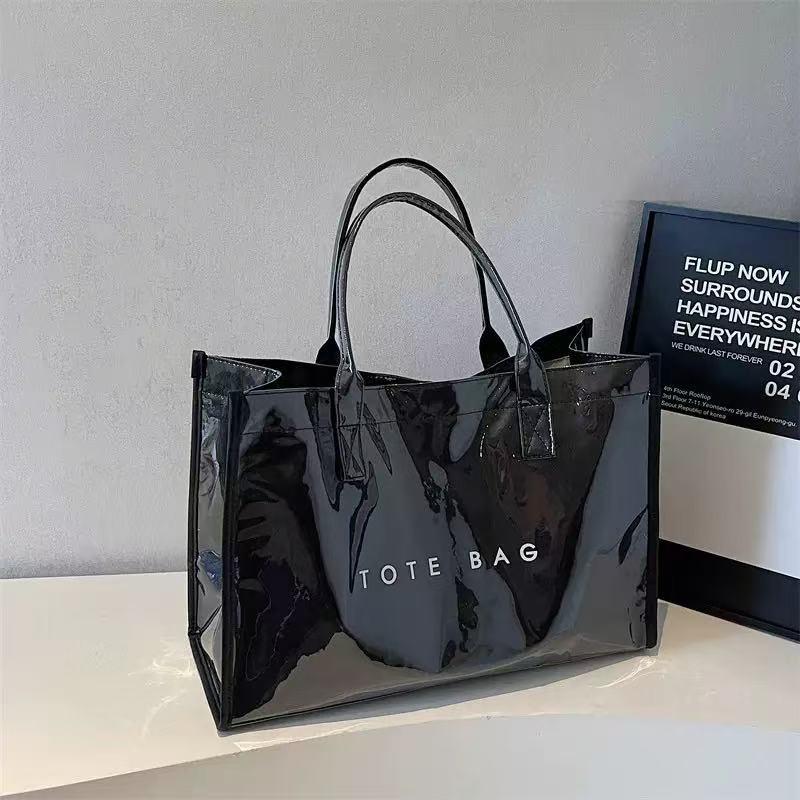 Leopard Print Jelly Tote Bag, Large Capacity Waterproof PVC Handbag – Solid Color Casual Shopping Bag for Everyday Use