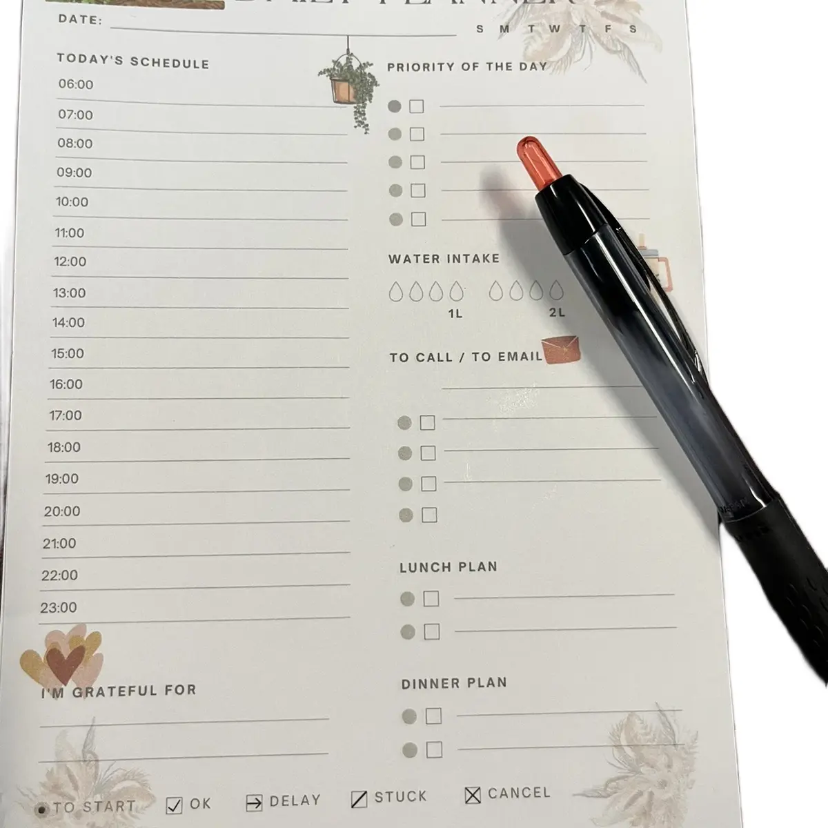 Aesthetic Daily planner manage schedule, priority, meal planning