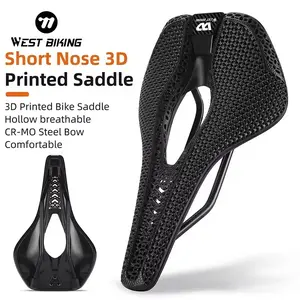 WEST BIKING Short Nose 3D Printed Saddle Hollow Breathable Bicycle Saddle Soft Lightweight MTB Cycling Road Bike 3D Saddle