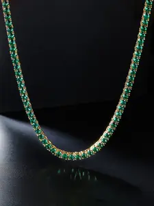 1pc ICED CHICS 4mm green single-row zircon necklace, tennis chain, Cuban Link Chain, hip-hop casual, neat copper-inlaid zircon, exquisitely crafted, can be worn stably without color change