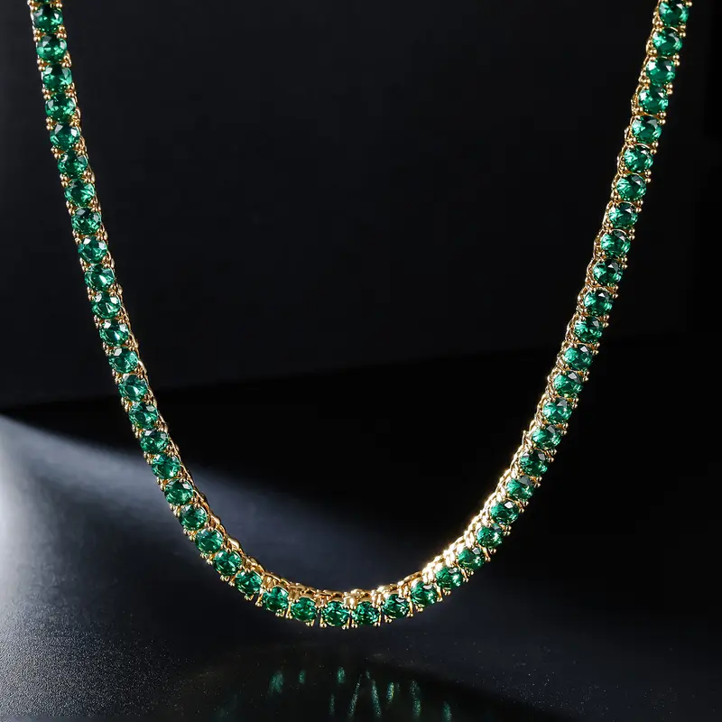 1pc ICED CHICS 4mm green single-row zircon necklace, tennis chain, Cuban Link Chain, Exquisite Chain Jewelry, hip-hop casual, neat copper-inlaid zircon, exquisitely crafted, can be worn stably without color change, Bling Stylish Accessory