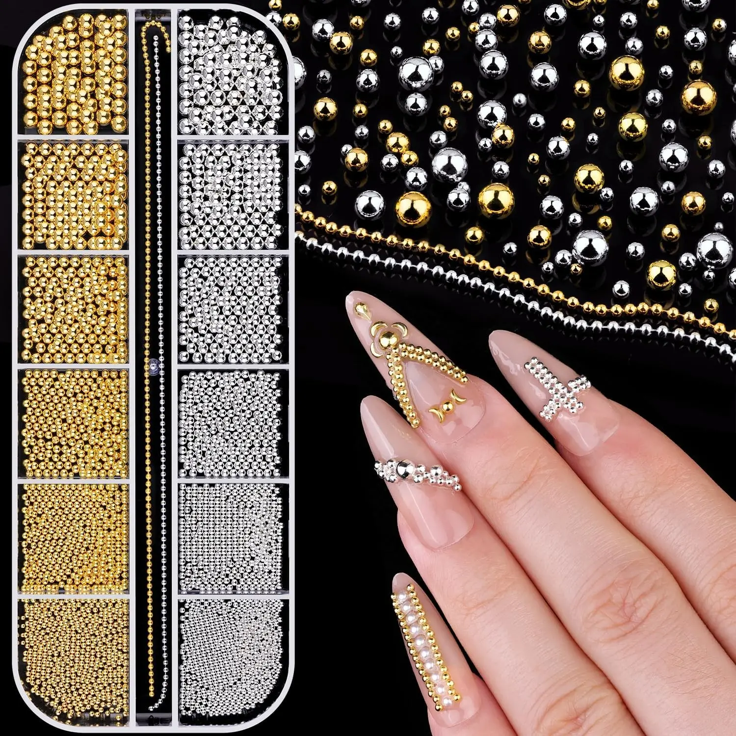 #Summervibes  Mini Nail Art Beads 0.8-3mm, Metal Caviar Beads, Rhinestones, DIY Nail Accessories, Women's Nail Decorations