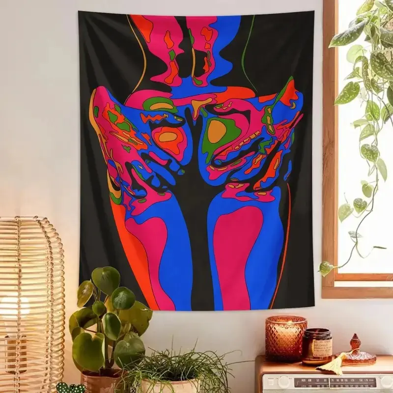 Abstract Figure Pattern Polyester Tapestry - Retro Aesthetic Decorative Wall Hanging, Lightweight Home Decor for Bedroom, Wedding Table Backdrop