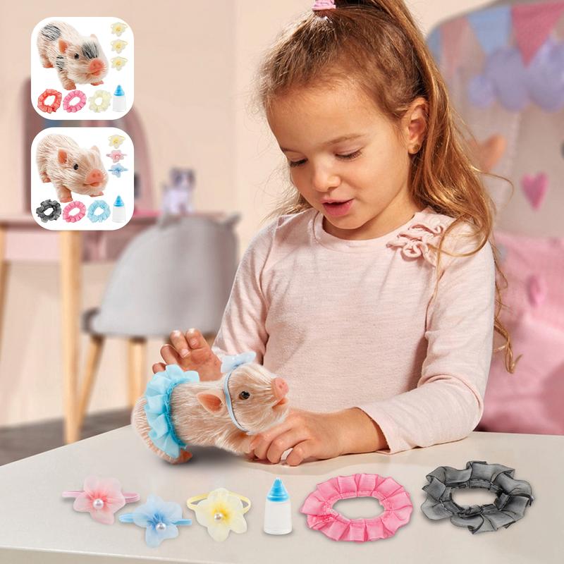 Halloween Gifts 5" Silicone Pig Mini Soft Lifelike Full Body White Figurine Water Proof Christmas Toys with 3 Accessories & Bottle OR Stocking Stuffers Party Favors Assortment