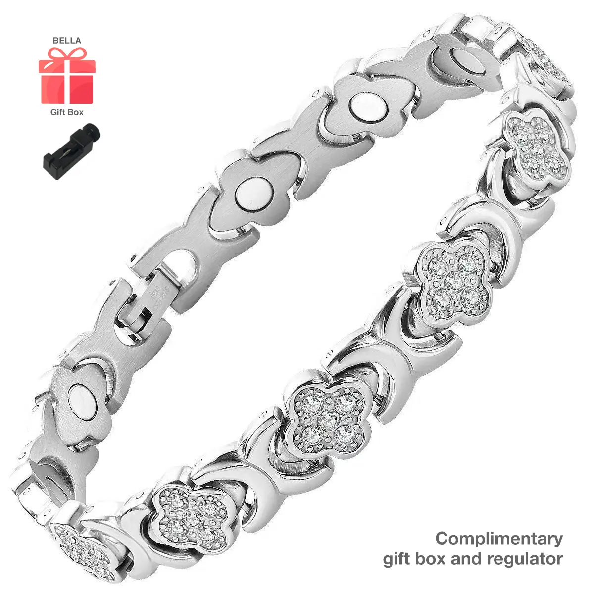 BELLA Women's Bracelet - Titanium Steel Magnetic Bracelet, featuring a stylish stackable bracelet with 3500 Gauss effective magnets and an adjustable clasp. teen stocking stuffers emo accessories couple bracelets