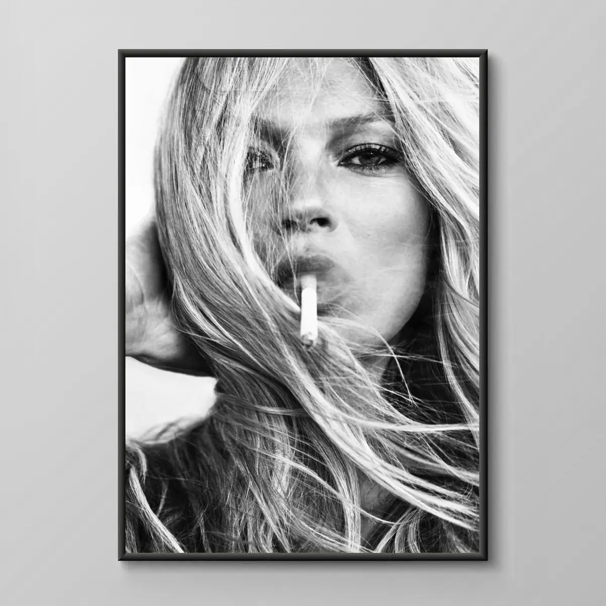 Kate Moss Smoking Poster [Unframed], Fashion Icon Print, Black and White Wall Art, Vintage Photography Print