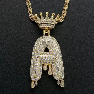 XINCY Hip-hop style crown diamond-studded A-Z letter necklace, 26 letters available, trendy personalized daily wear accessory for men and women