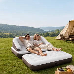 Inflatable Sofa Bed With Pump, Comfortable Air Couch with Extended Lounge Area, Portable Inflatable Sleeper Sofa for Camping, Outdoor Patio, Living Room, Guest Room & Relaxing