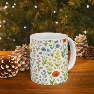Botanical Wildflower Meadow Full Wrap Coffee Mug | Flowers Gift | Ceramic Mug