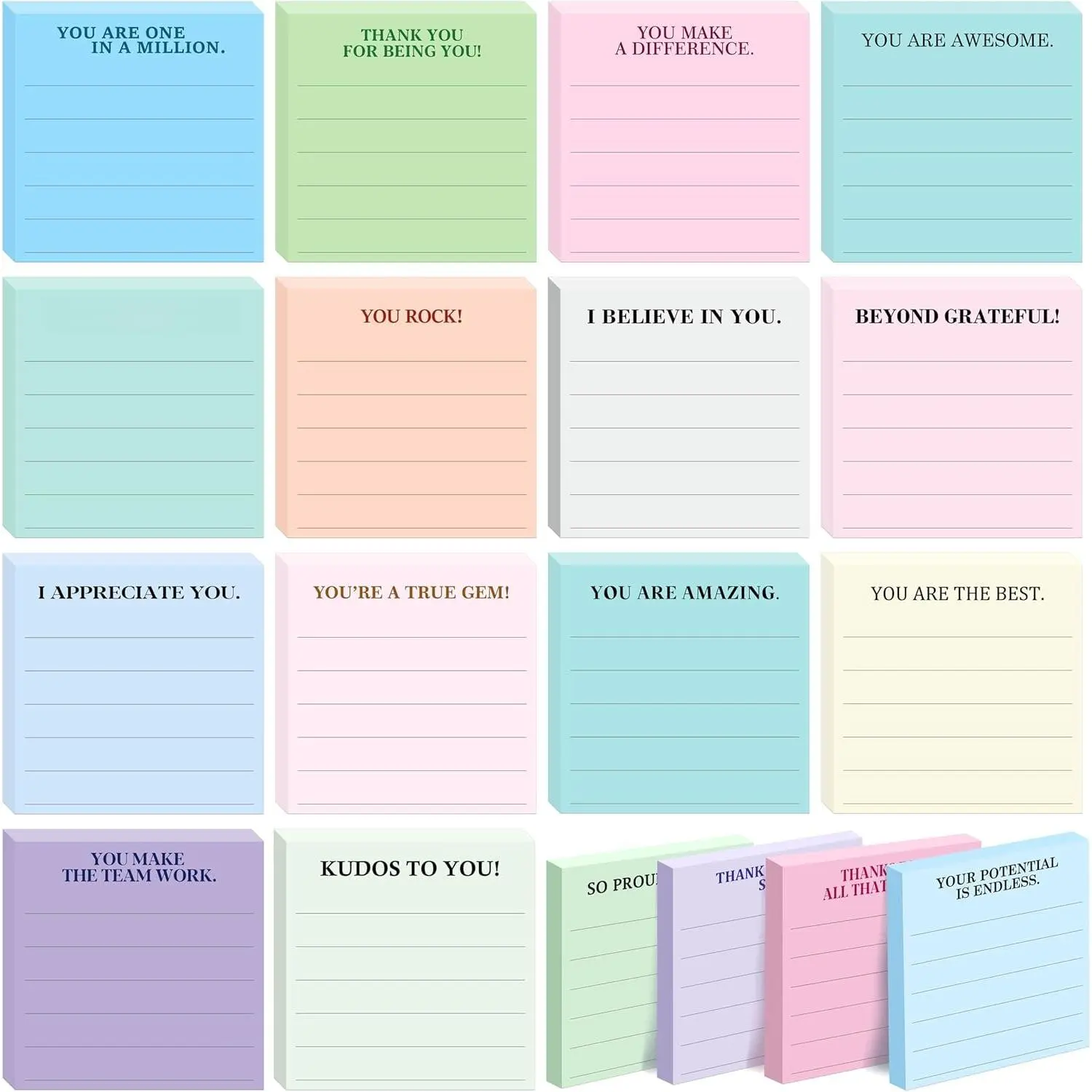 18 count Inspirational Sticky Notes with Lines, Adhesive Note Pads Motivational Fun Notepads, Employee Appreciation Gifts Bulk for Teacher, Nurse, Coworkers, Office, Work & Study Supplies (3" x 3")