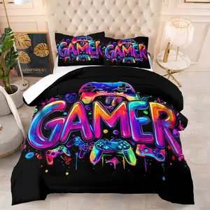 Game Theme Bedding Set with Controller Pattern, Includes Quilt and Pillowcases, Soft Comfort for Bedroom Hotel School Dormitory, Soft Bedding Sets