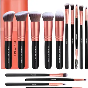 Makeup Brushes  Premium Synthetic Foundation Powder Concealers Eye Shadows Makeup 14 Pcs Brush Set, Rose Golden, with Case