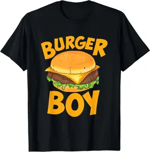 100% Cotton Burger Boy loves Cheeseburger and Hamburger T-Shirt