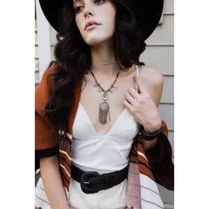 Charm Medallion Necklace with Back Lariat, Fashion Costume Jewelry Accessory