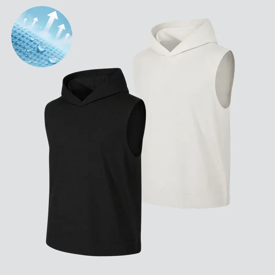 Men’s sleeveless hooded tank top, loose-fit hooded sports vest, breathable casual pullover athletic shirt