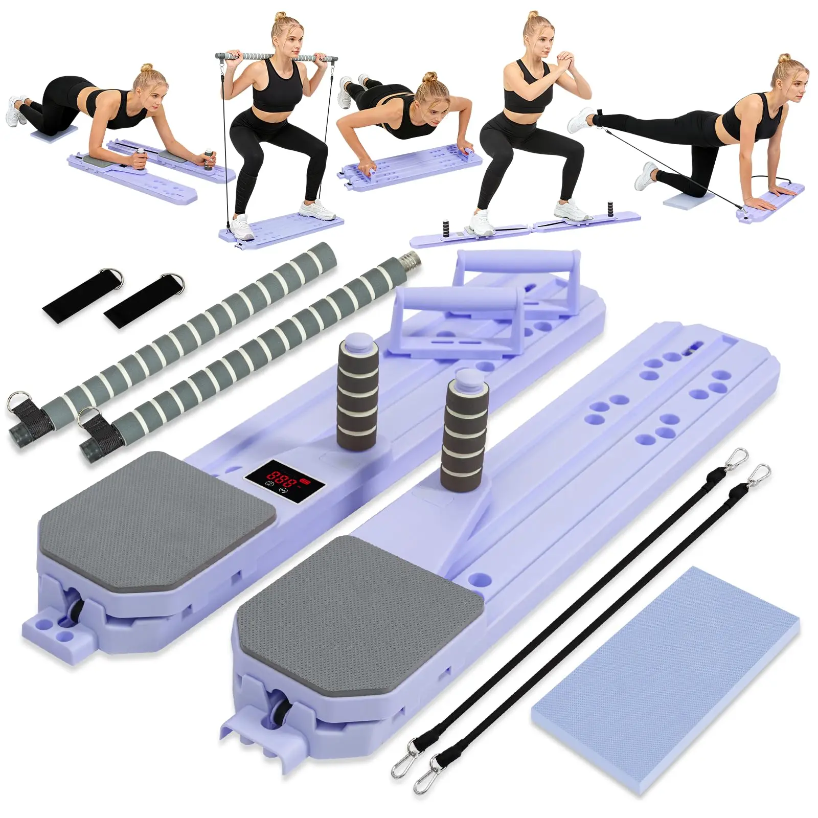 7‑in‑1 Portable Pilates Training Board Set, Home Fitness Balance Exercise Board with Resistance Bands, Handles, Anti‑Slip Pads for Full‑Body Workout Pilates Trainer Yoga Fitness Equipment Pilates Machine