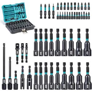 54PCS Magnetic Nut Driver Set, Impact Drill Driver Bit 1/4", Metric & SAE Nut Drivers for Impact Drill, Socket Adapters, Screwdriver Bit, Quick-Release Extension, Wing Nut Driver, Storage Box