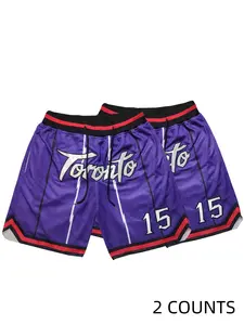 Men's Toronto Raptors Number 15 Embroidery Pocket Gym Shorts, Casual Breathable Quick Drying Elastic Waist Basketball Shorts, Men's Sportswear for Outdoor Wear