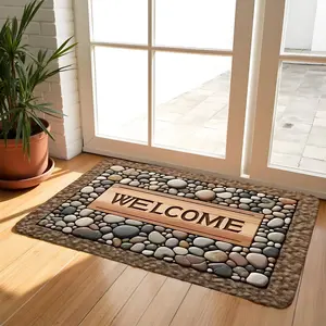 Non Slip Floor Mat Stone Design Welcome Rug Machine Washable for Front Door Kitchen Living Room Bedroom Indoor Outdoor Use Durable