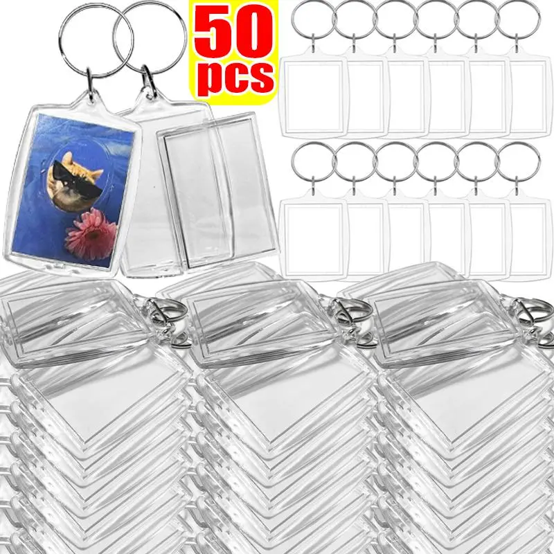 5/50pcs Transparent Photo Frame Keychain Tassels Snap-In Custom Insert Photo Acrylic Blank Keyring Clear Blank Picture Pendant