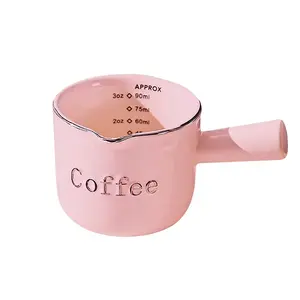 Pink Espresso Cups Ceramic with Handle, Measuring Cup with Dual Scale, Espresso Shot Glass with V-Shaped Mouth, 3 OZ Espresso Accessories